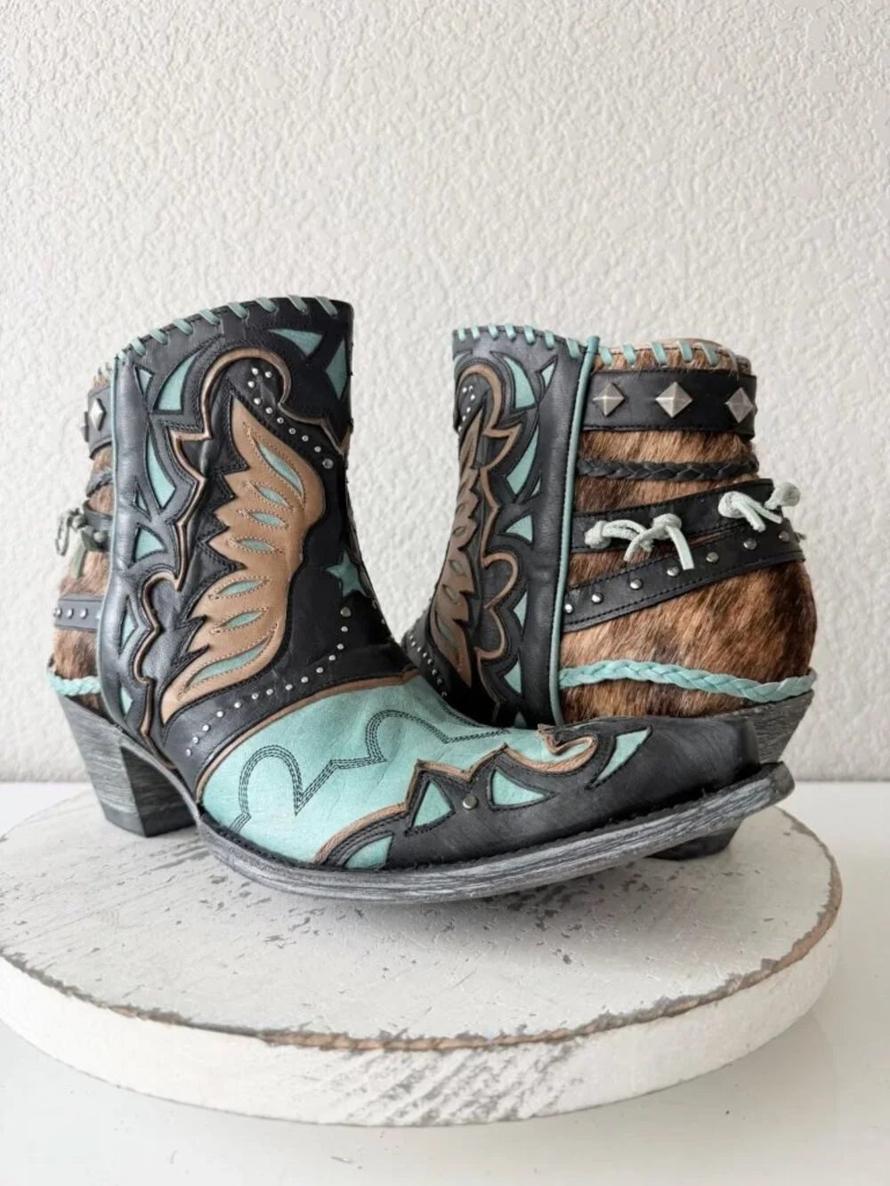 Old Gringo EAGLE FLIGHT Short Cowboy Boots Black Turquoise Womens 11 Snip Toe